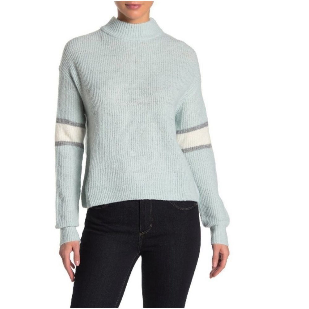 John + Jenn Varsity Stripe Mock Neck Sweater Size XL Blue NWT